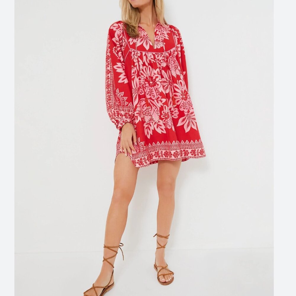 FARM Rio Red and Pink Floral Mini Dress